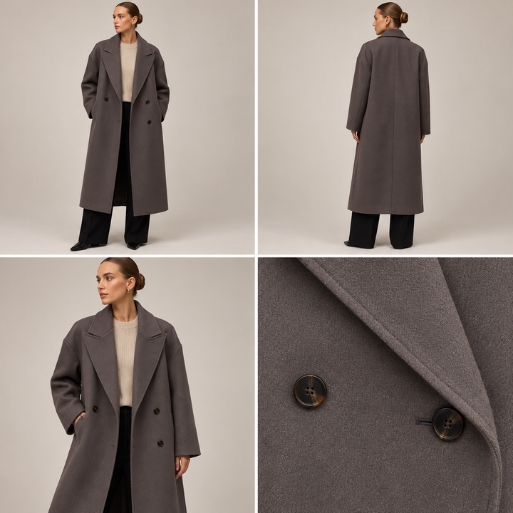 Noëlle oversized double-breasted coat in Taupe
