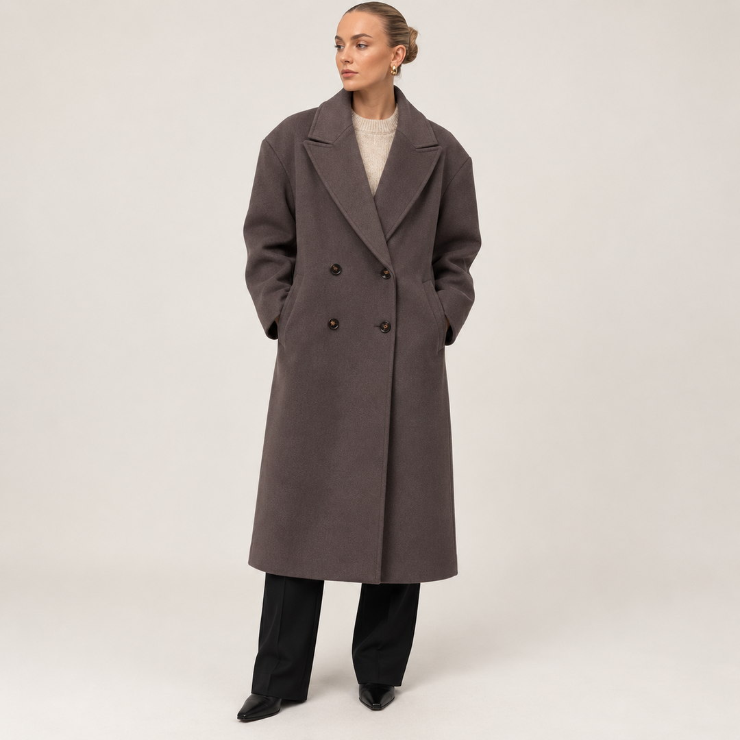 Noëlle oversized double-breasted coat in Taupe