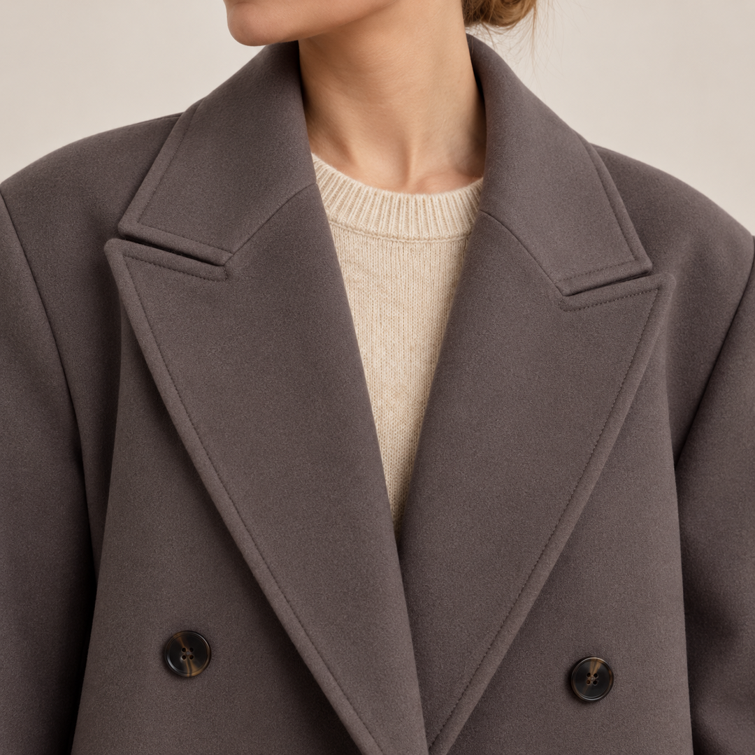 Noëlle oversized double-breasted coat in Taupe
