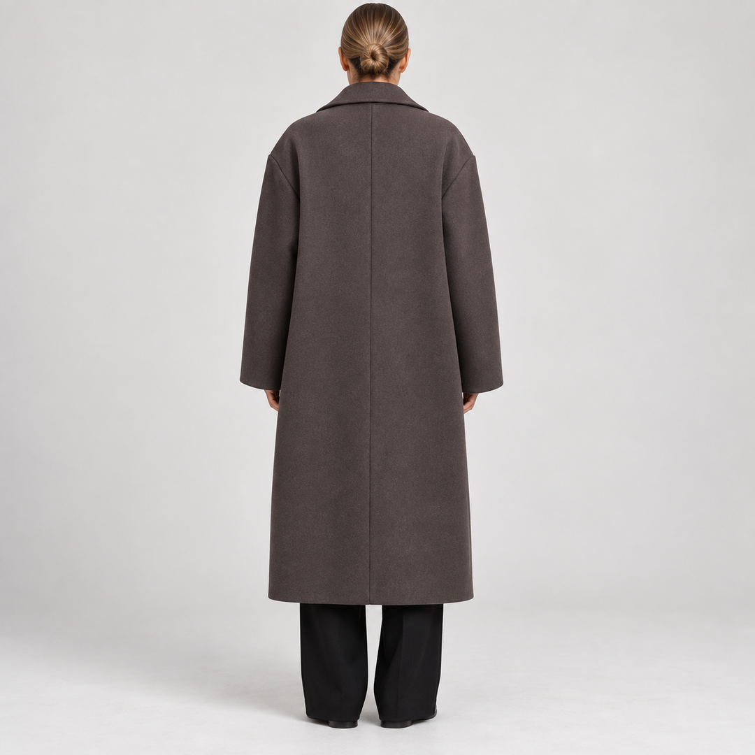 Noëlle oversized double-breasted coat in Taupe