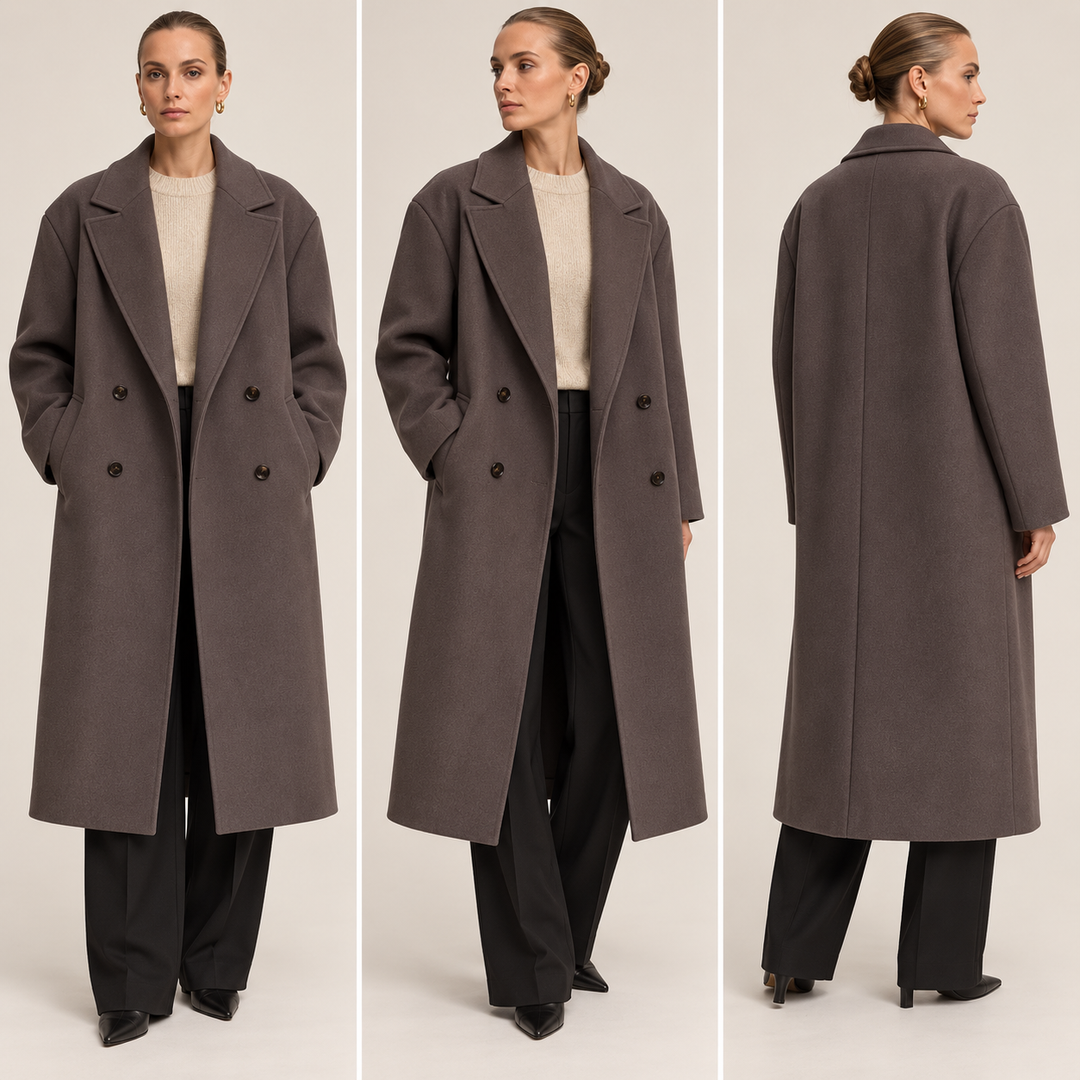 Noëlle oversized double-breasted coat in Taupe