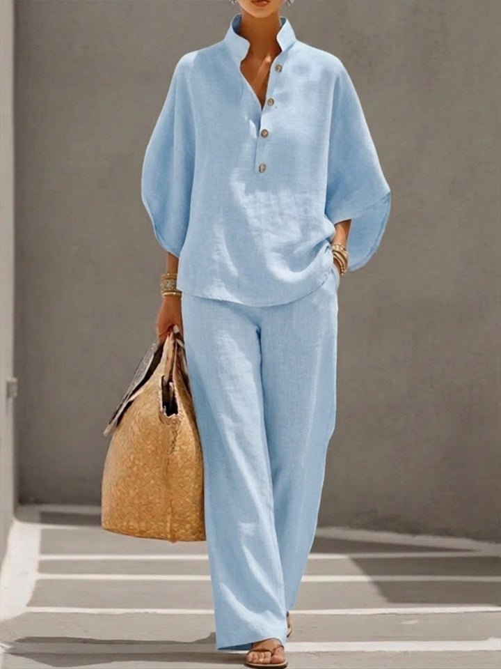 Mariel | Batwing sleeve suit with wide-leg pants