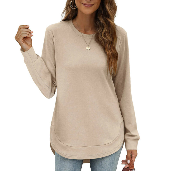 Paloine crew neck sweatshirt with curved hem in Beige