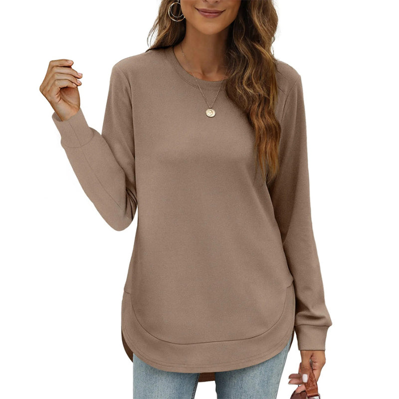 Paloine crew neck sweatshirt with curved hem in Camel