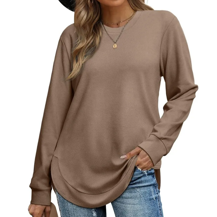 Paloine crew neck sweatshirt with curved hem in Camel