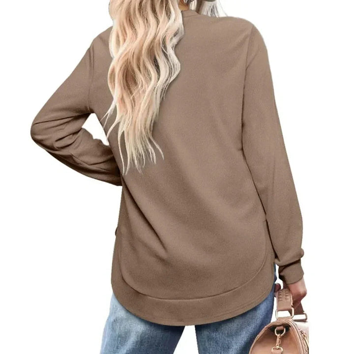 Paloine crew neck sweatshirt with curved hem in Camel