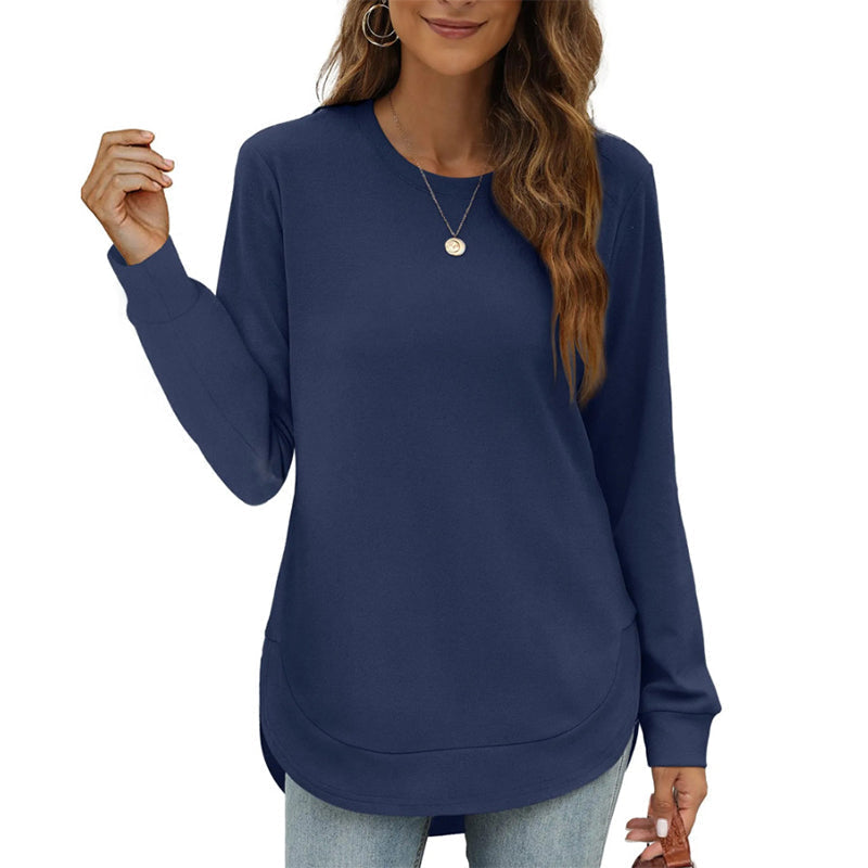 Paloine crew neck sweatshirt with curved hem in Navy