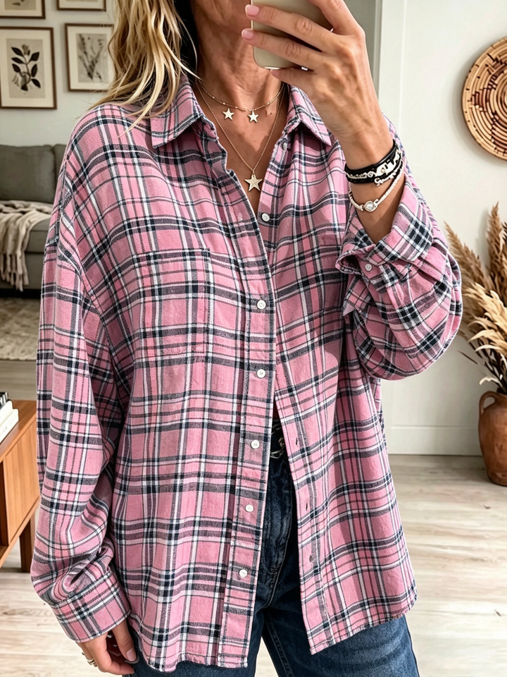 Rose-Marie soft check shirt in Dusty Pink