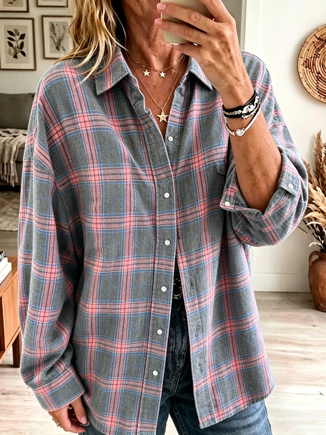 Rose-Marie soft check shirt in Pink