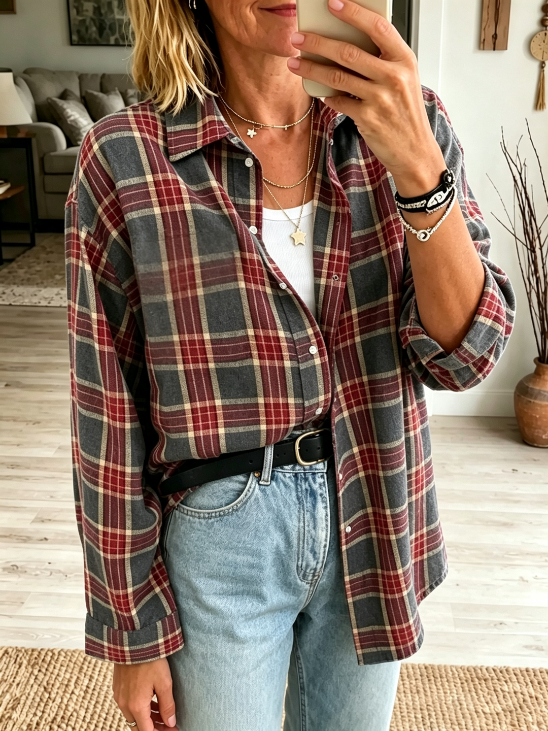 Rose-Marie soft check shirt in Red