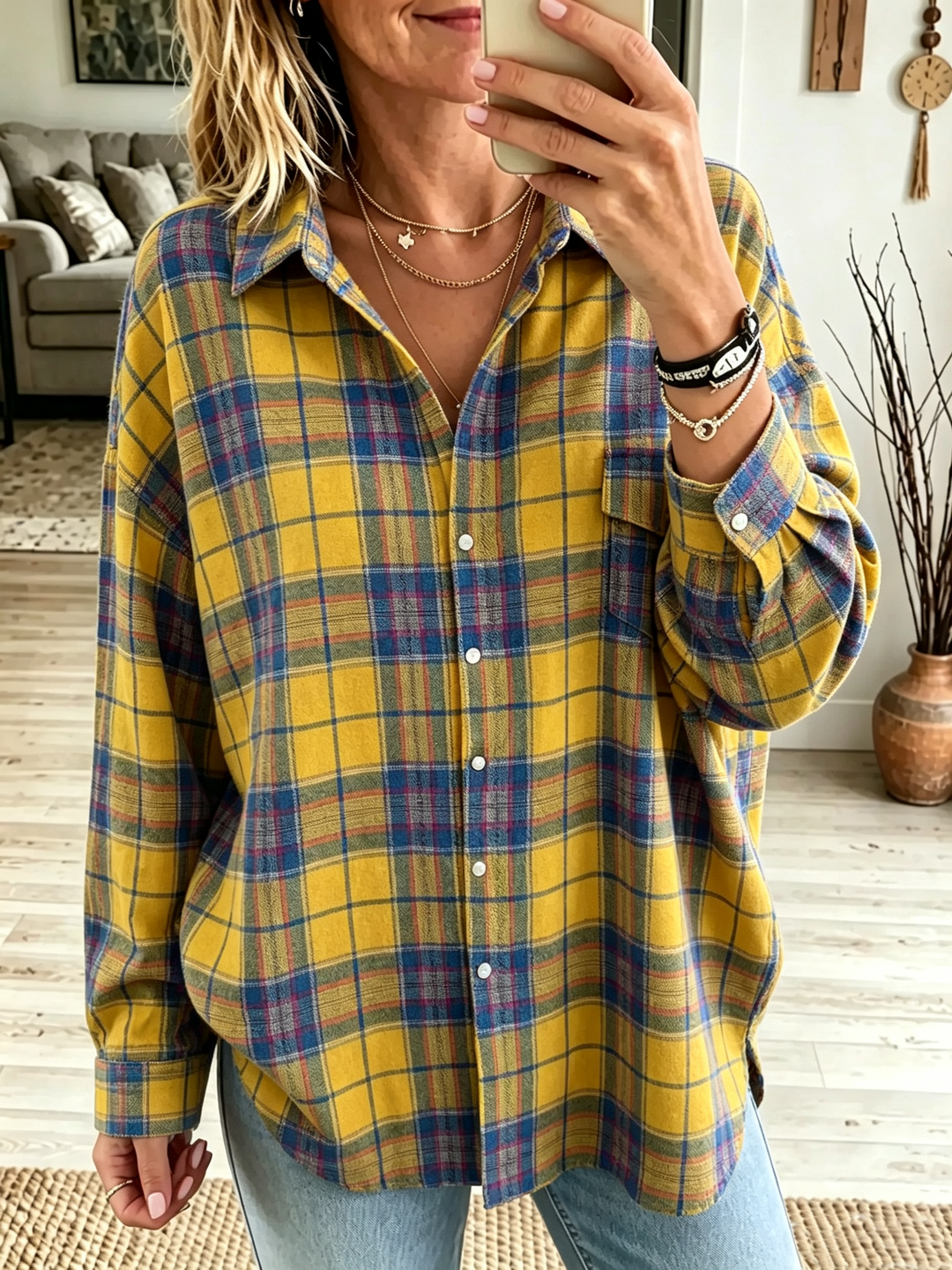 Rose-Marie soft check shirt in Yellow