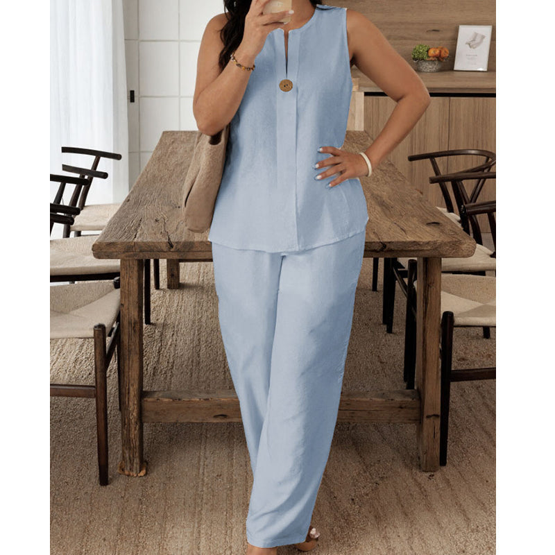 Jorevynna - Elegant and Flowing Sleeveless Women's Trouser Set
