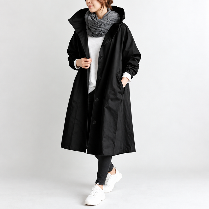 Wendy long hooded trench coat in Black