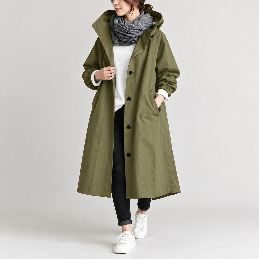 Wendy long hooded trench coat in Green