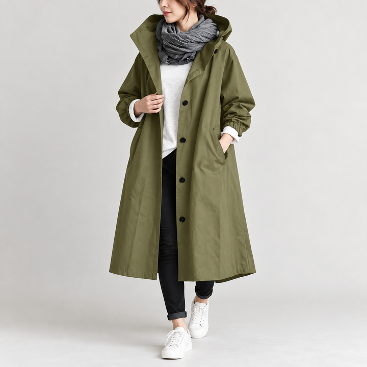 Wendy long hooded trench coat in Green