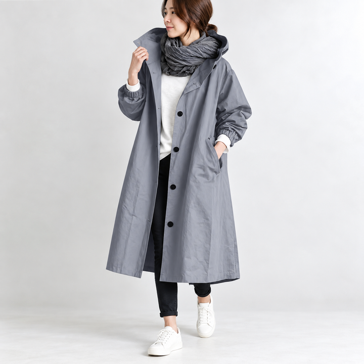 Wendy long hooded trench coat in Grey