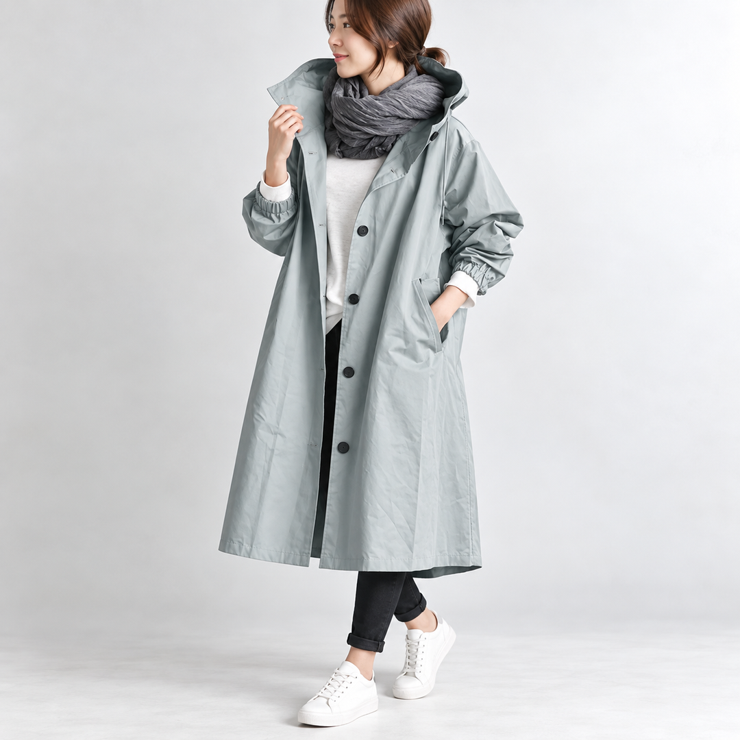 Wendy long hooded trench coat in Light Blue