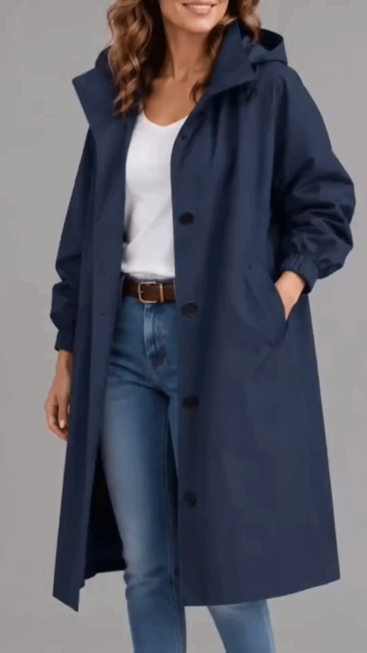 Wendy long hooded trench coat in Navy