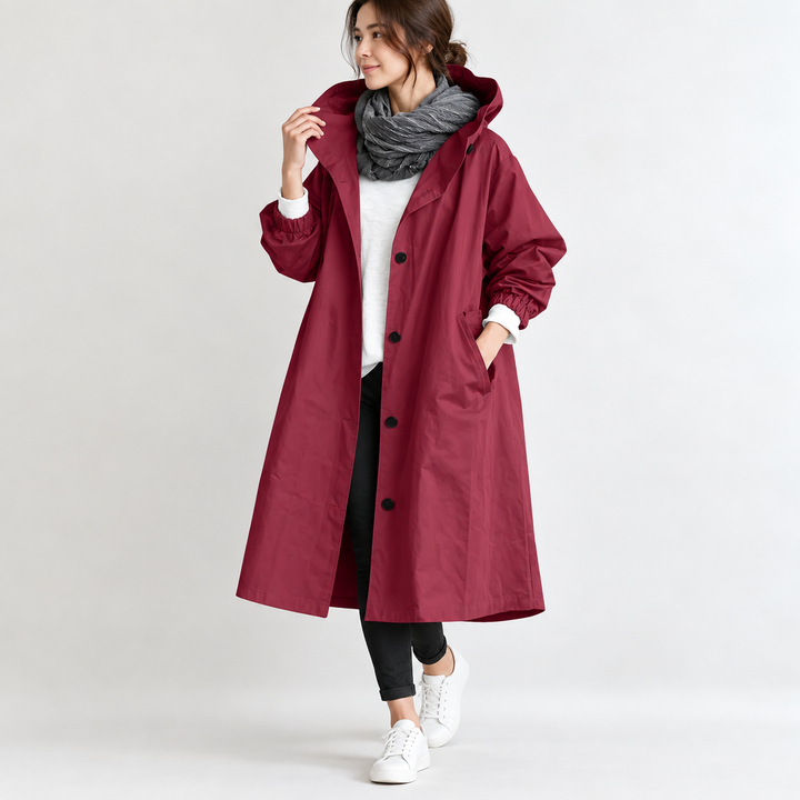Wendy long hooded trench coat in Red