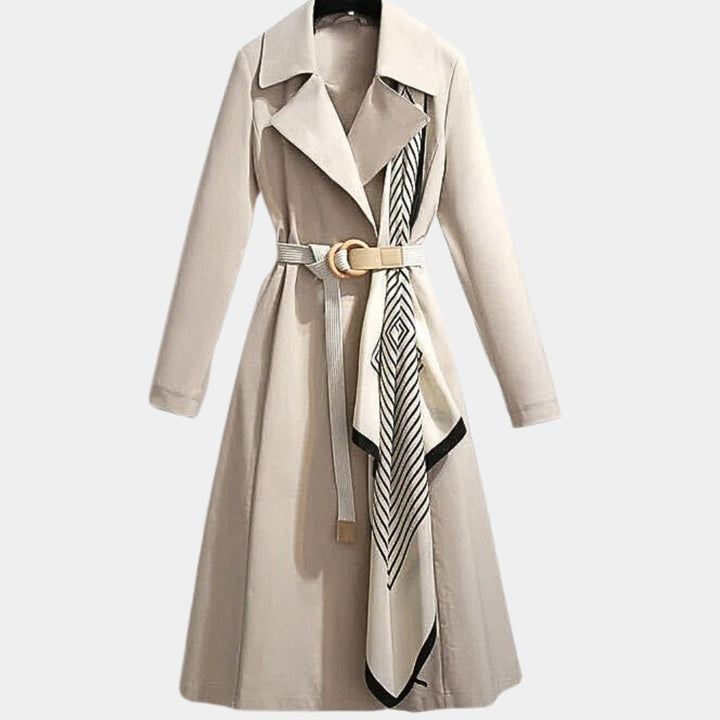 Clarice belted classic midi trench coat in Beige