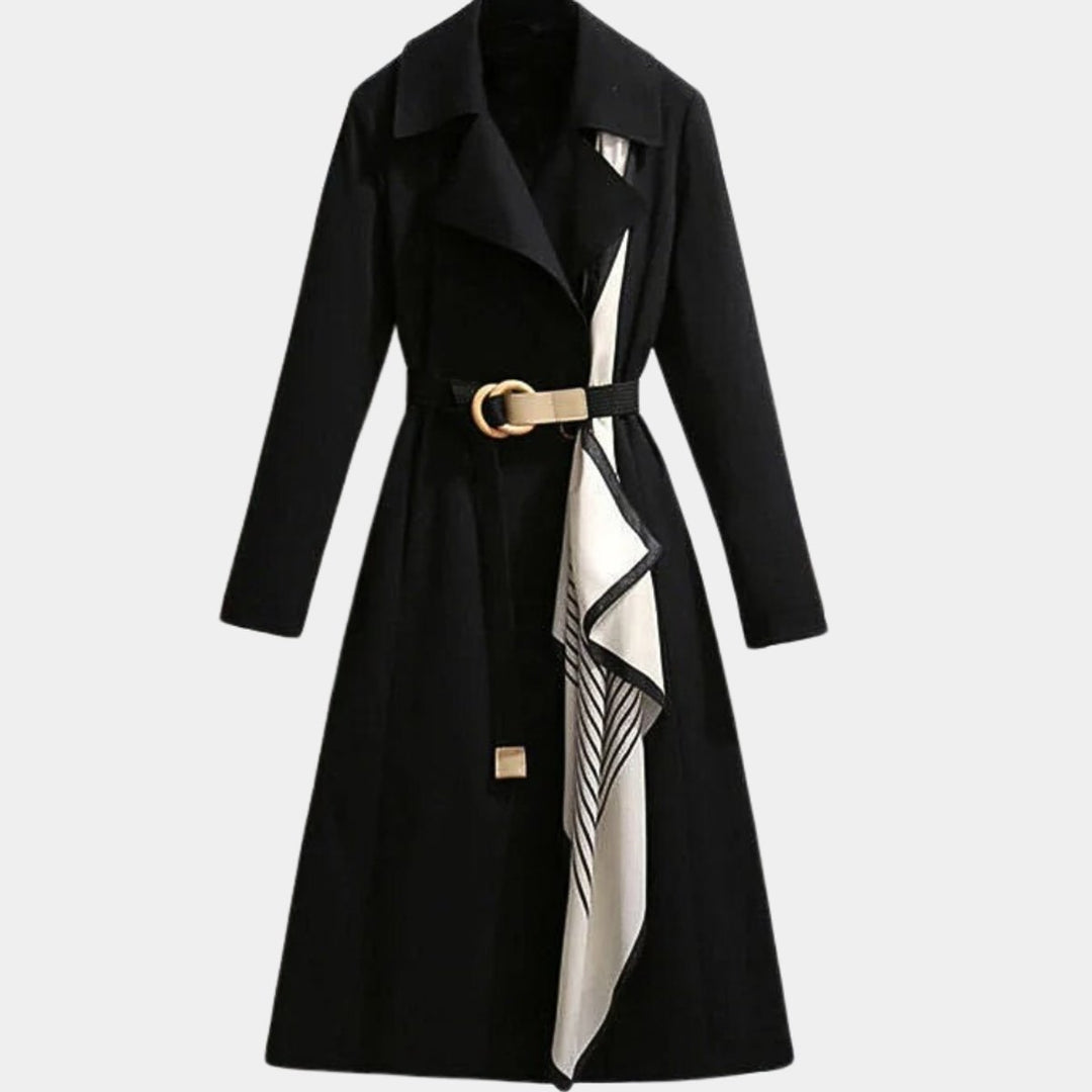 Clarice belted classic midi trench coat in Black
