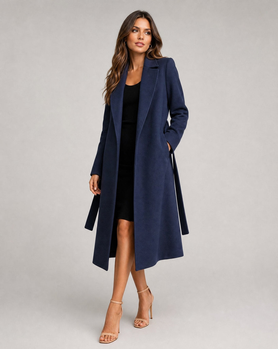 Josie belted long lapel coat