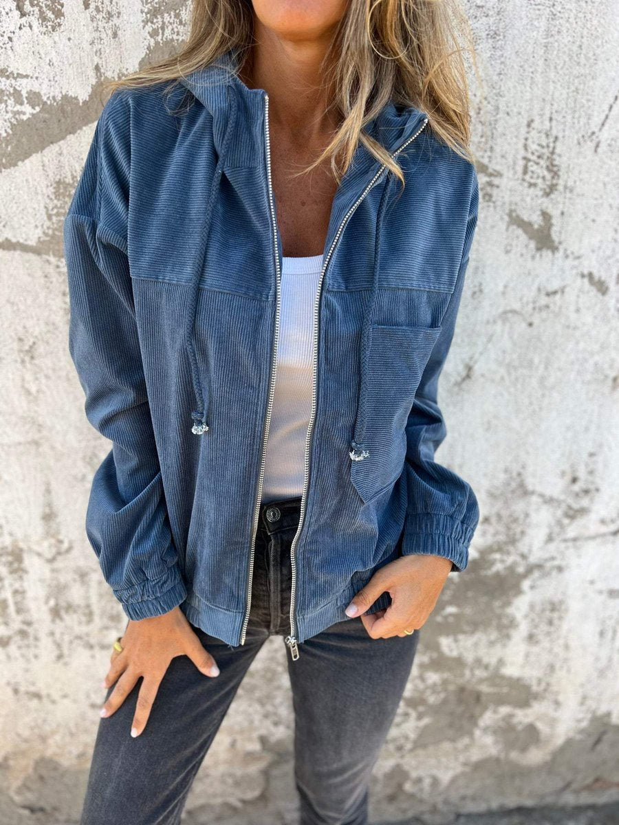 Lauren ribbed zip-up hooded jacket
