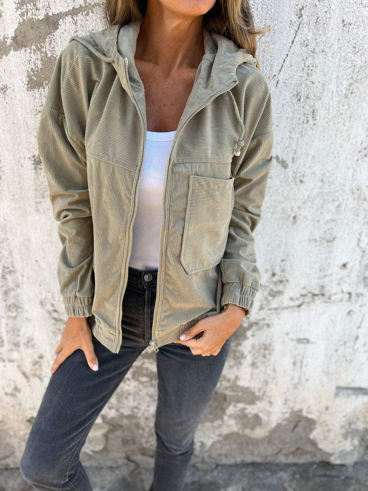 Lauren ribbed zip-up hooded jacket in Green