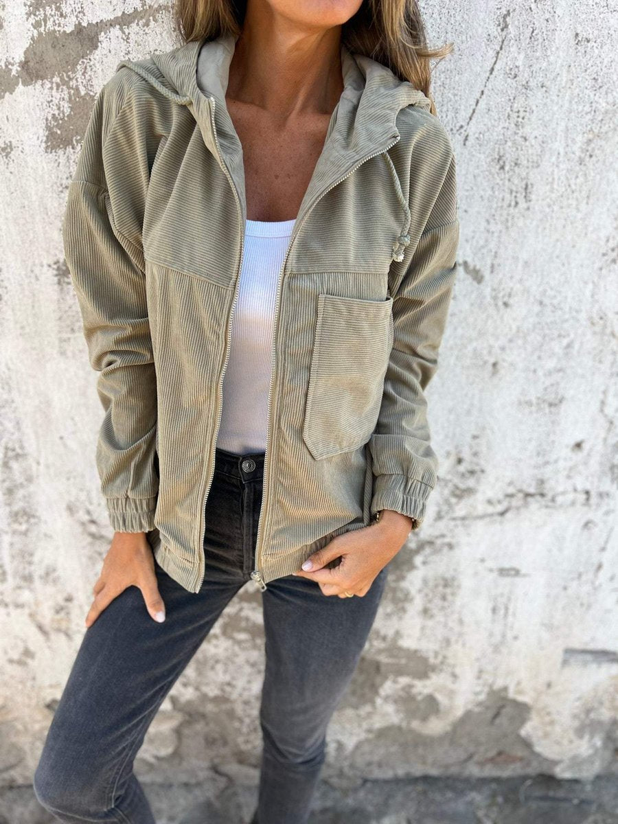 Lauren ribbed zip-up hooded jacket