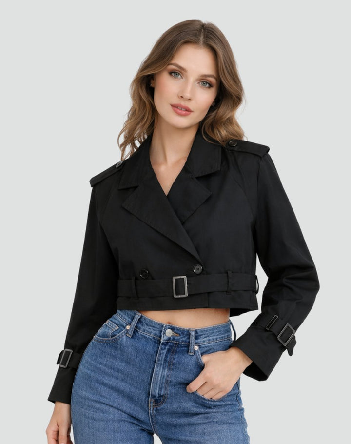 Juliana cropped belted trench coat