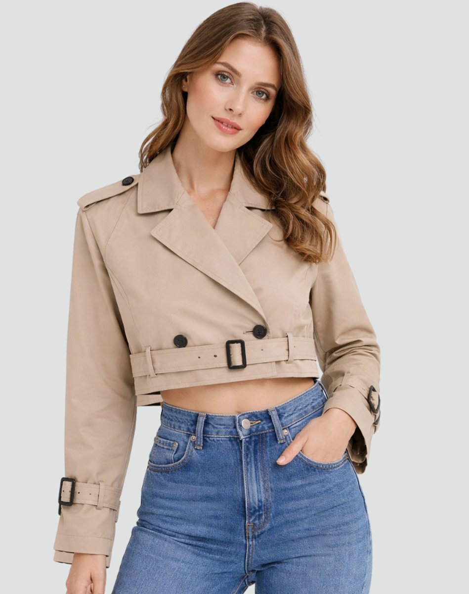 Juliana cropped belted trench coat