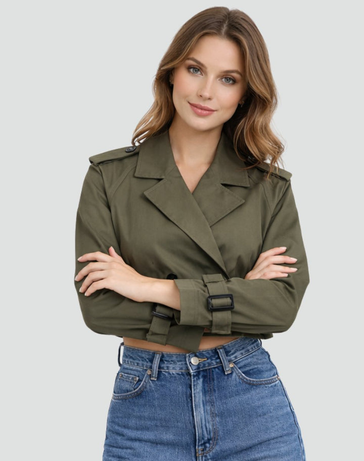 Juliana cropped belted trench coat