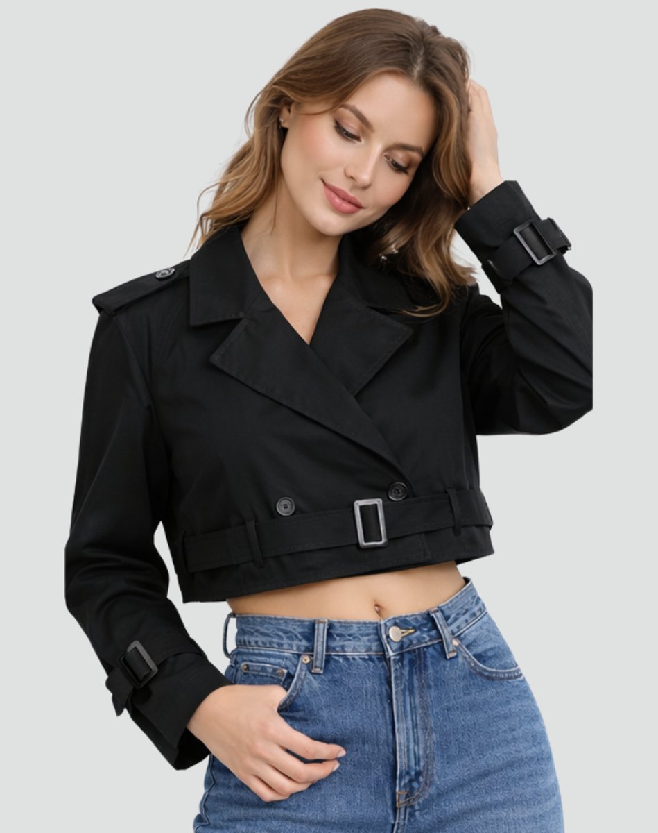 Juliana cropped belted trench coat