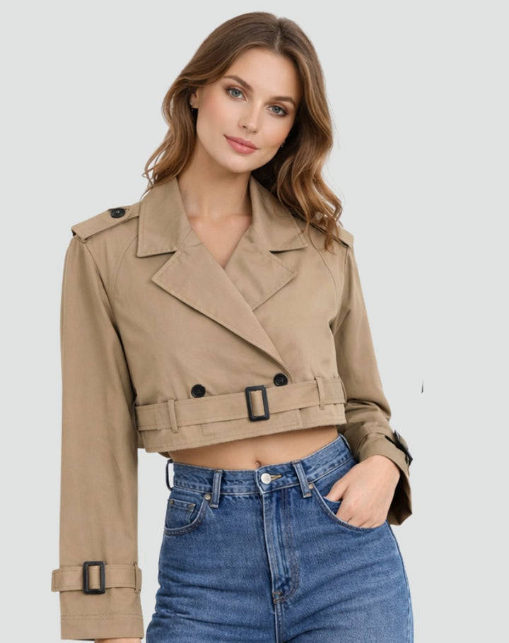 Juliana cropped belted trench coat