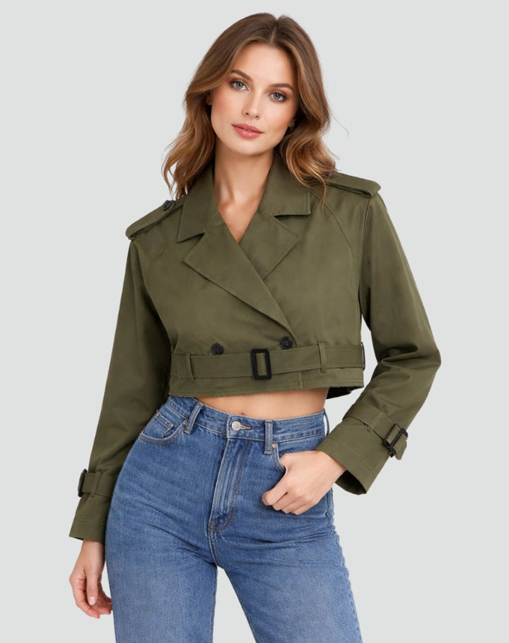 Juliana cropped belted trench coat
