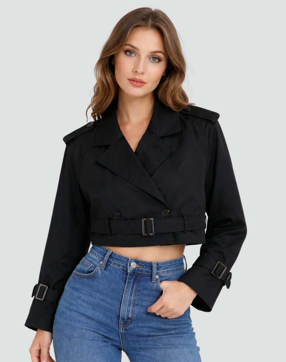 Juliana cropped belted trench coat