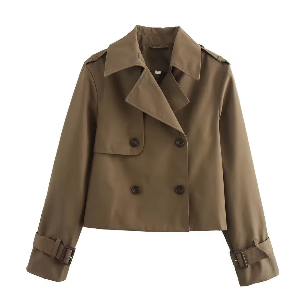 Eugenia cropped double-breasted trench coat in Brown