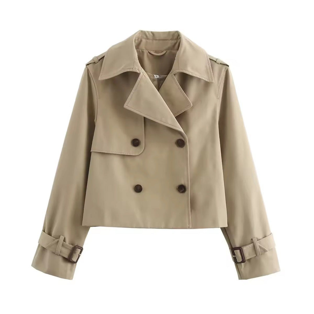 Eugenia cropped double-breasted trench coat in Beige