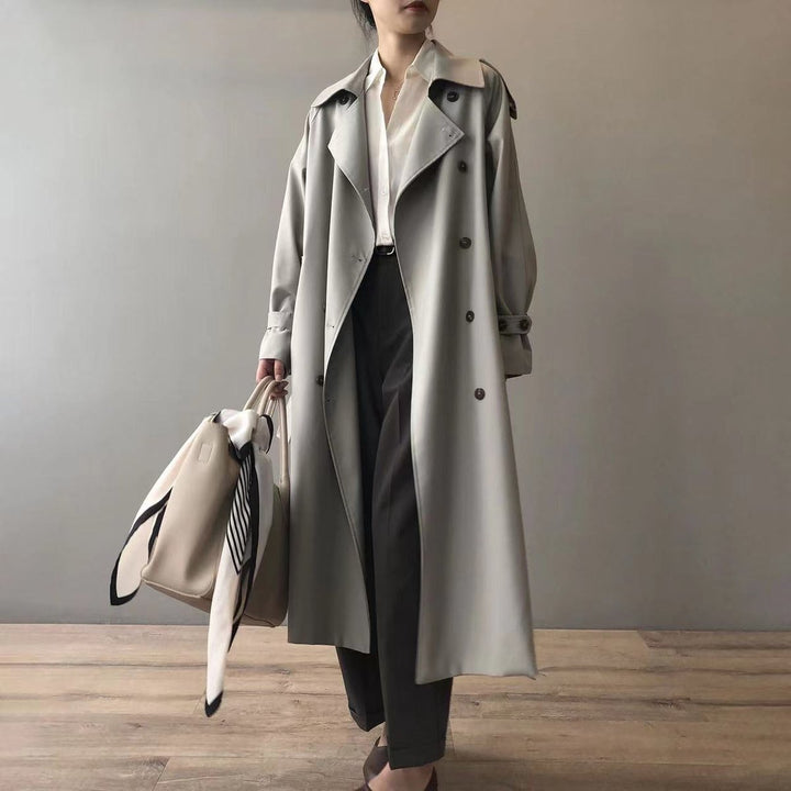 Katherine double-breasted belted long trench coat
