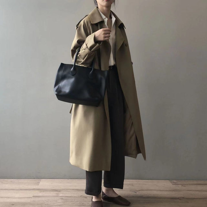 Katherine double-breasted belted long trench coat