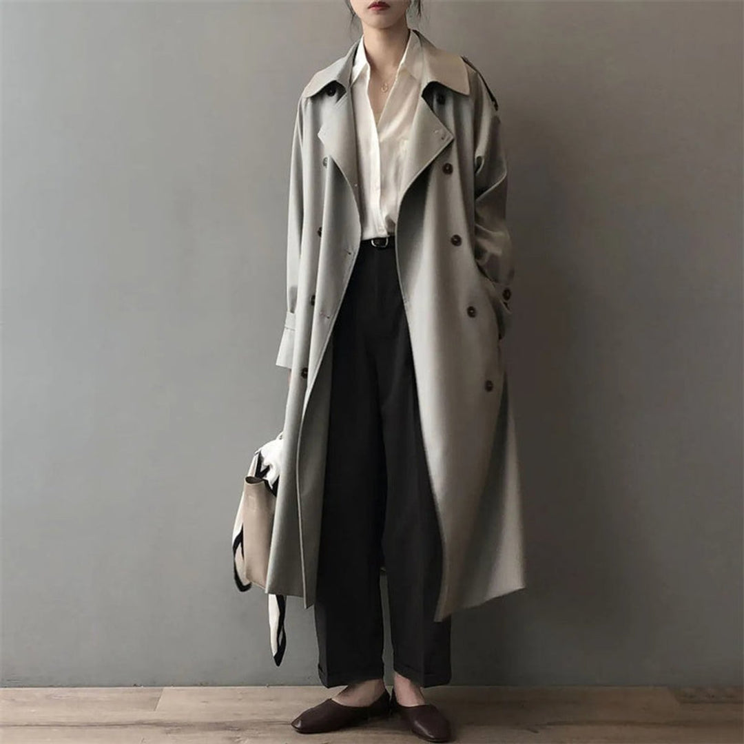 Katherine double-breasted belted long trench coat