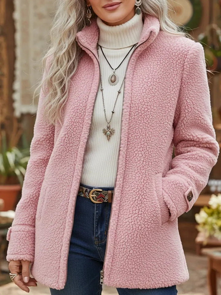 Patricia plush stand-collar zip coat