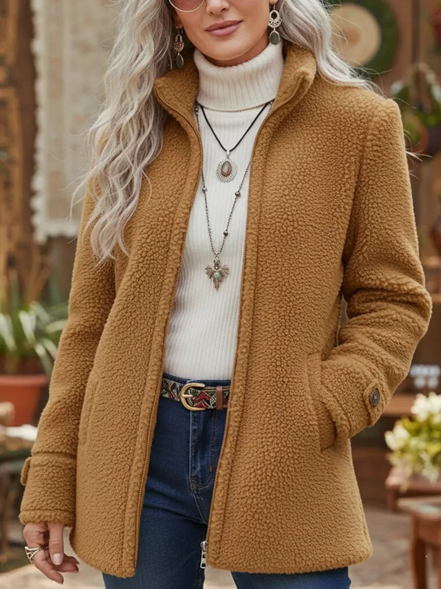 Patricia plush stand-collar zip coat