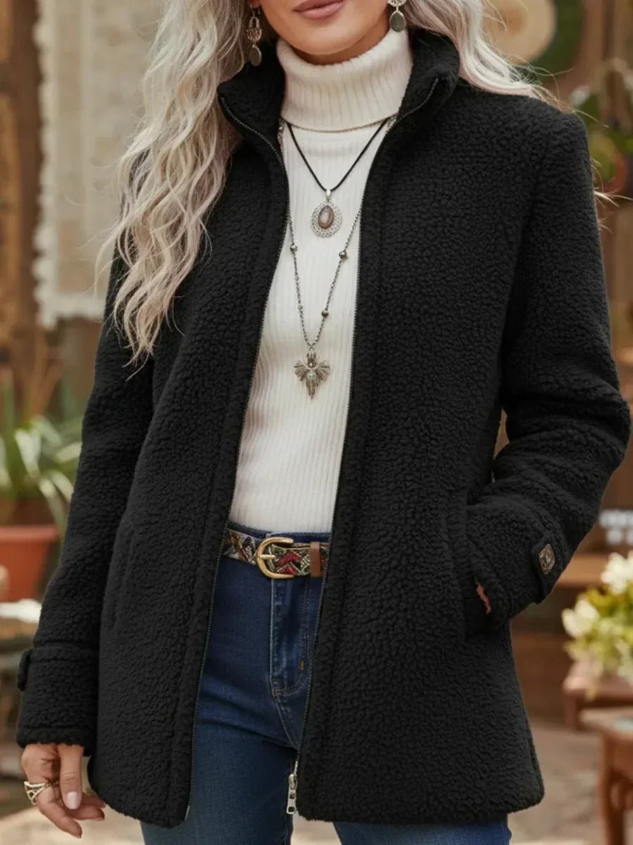 Patricia plush stand-collar zip coat