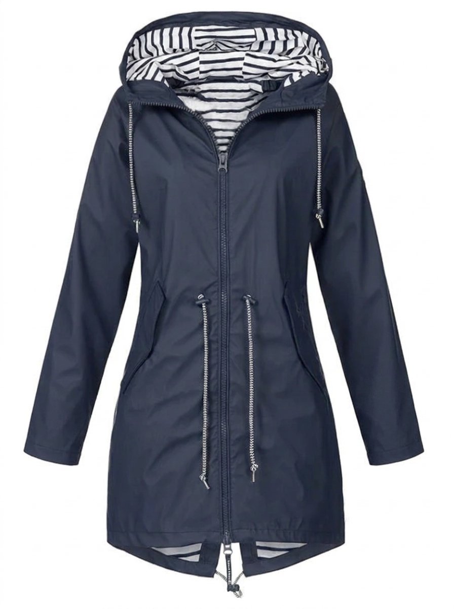 Margaret hooded drawstring rain coat in Blue