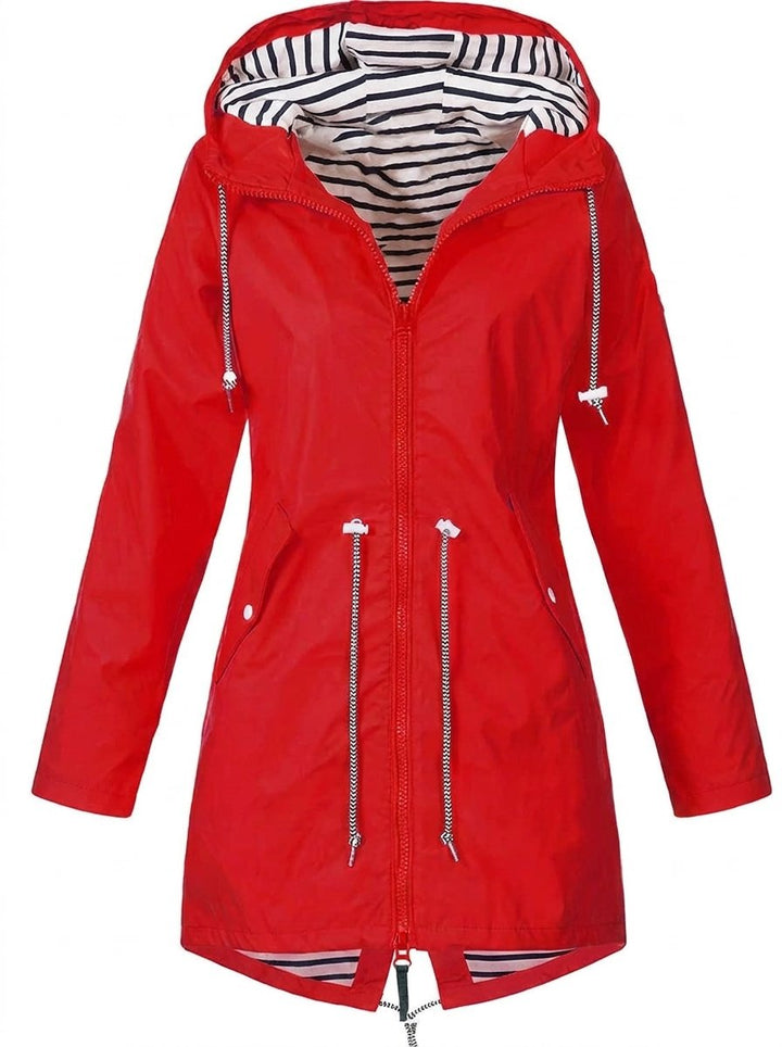 Margaret hooded drawstring rain coat in Red