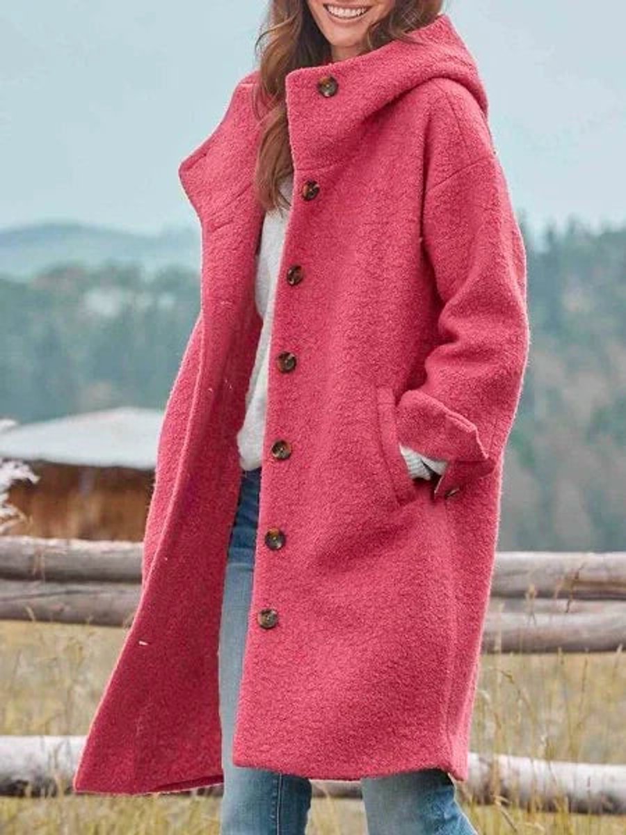 Eleanor longline hooded button-front coat in Pink