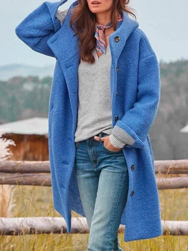 Eleanor longline hooded button-front coat in Blue
