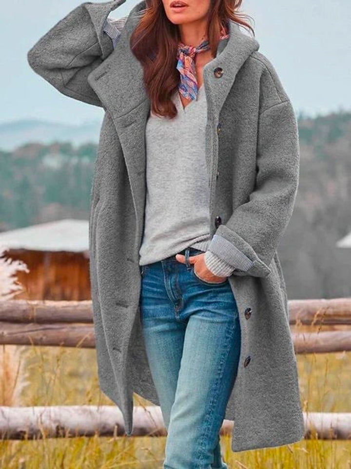 Eleanor longline hooded button-front coat in Grey
