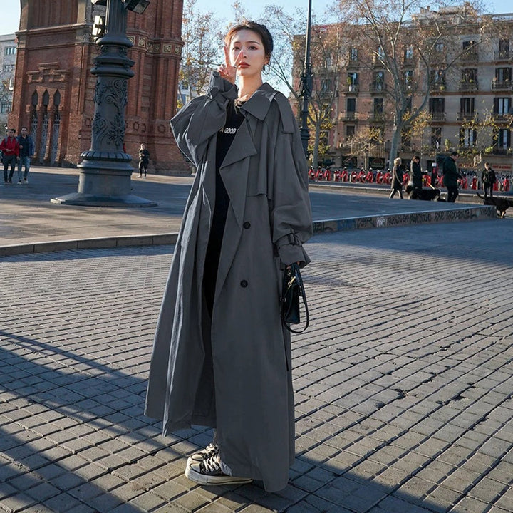 Lena oversized double-breasted long trench coat
